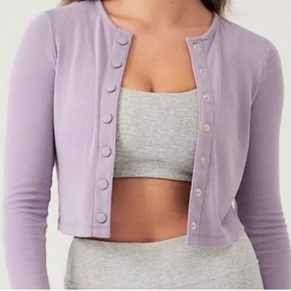 Outdoor Voices CozyRib Cropped Cardigan Size Small Lavender NWT